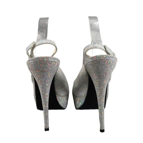 Stuart Weitzman Shoes Women 10 Pump Slingback Platform Peep Toe Galactic Glitter - Picture 5 of 15